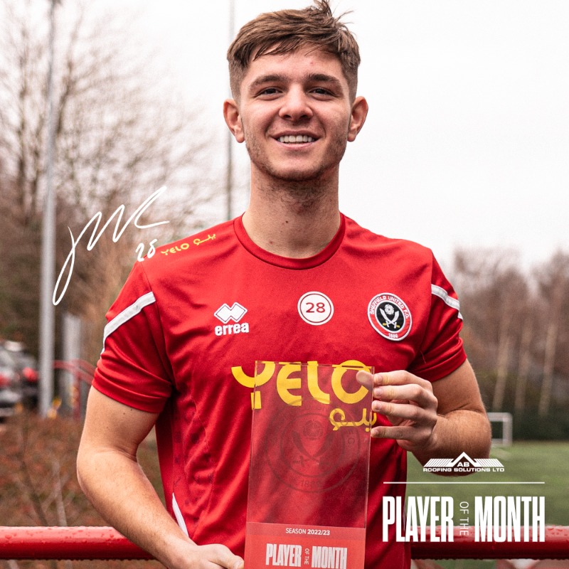 SheffieldUnited's tweet photo. What a month for Macca! ⭐️ 🤸‍♂️

Your @abroofingsol Player of the Month for December, James McAtee🏆👏