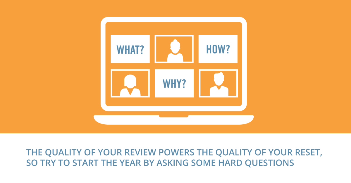 How will we evolve our strategy and execution this year? Why should the most valuable customers and the best talent choose us? Try to make your review process diverse in its inputs, and directional in its outputs. Please take a moment to review, reflect and reset.