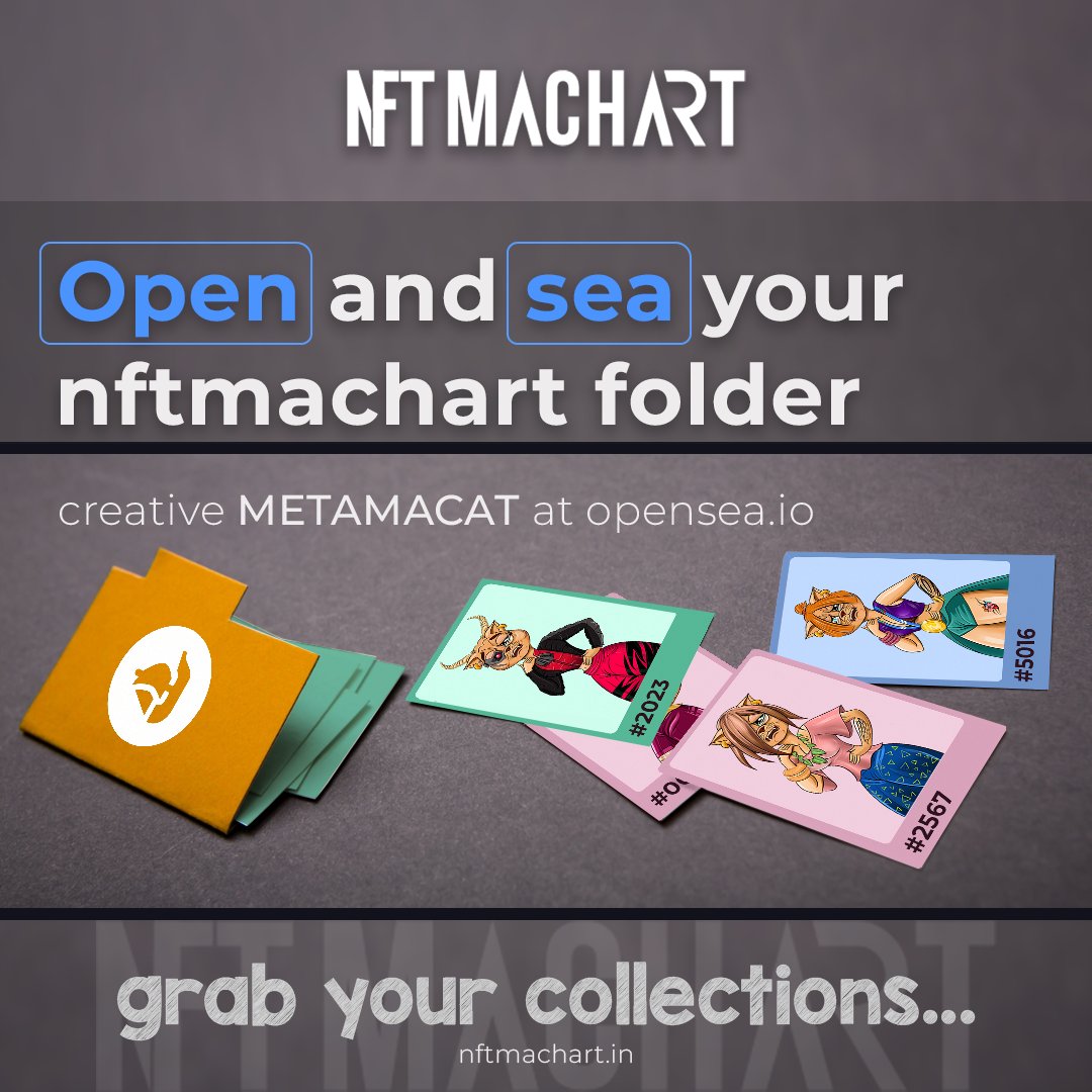 NftMachart's tweet photo. "Open" and "sea"your nftmachart folder 📂, there's lot of METAMACAT collectibles are waiting.....🤑

🎨@opensea #nftcommunity

#nft #opensea #nftartwork #cryptoart #cryptocurrency #nftprojects #kochi #india #nftcollector #art #nftgame #nftartists #bitcoin #artgallery https://t.co/q3sxdjjnNd