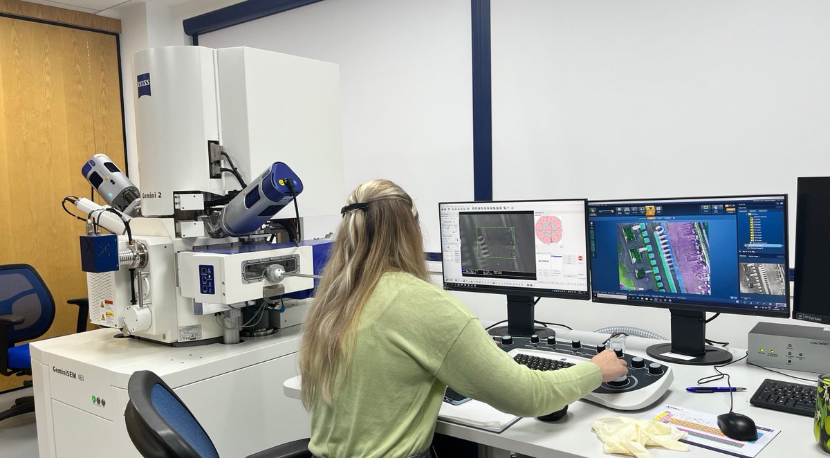 OxInst's tweet photo. 🔬 Once again, it is #MicroscopeDay at the NanoAnalysis office!
Today Dr Lucia Spasevski is mapping elemental distribution of semiconductor nanostructures using our Ultim Extreme EDS detector, on our new Gemini460 SEM.
The sample image will be revealed next week! 👀 https://t.co/CptdO3xDwl