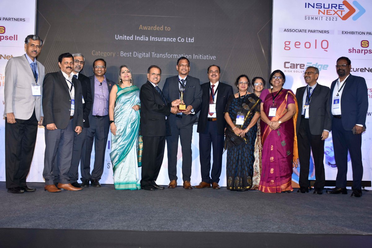 UnitedIndiaInsu's tweet photo. United India Insurance Company Ltd awarded for " Best Digital Transformation Initiative" at InsureNext Summit 2023 
@BankingFrontier https://t.co/yvW3jV4NHo
