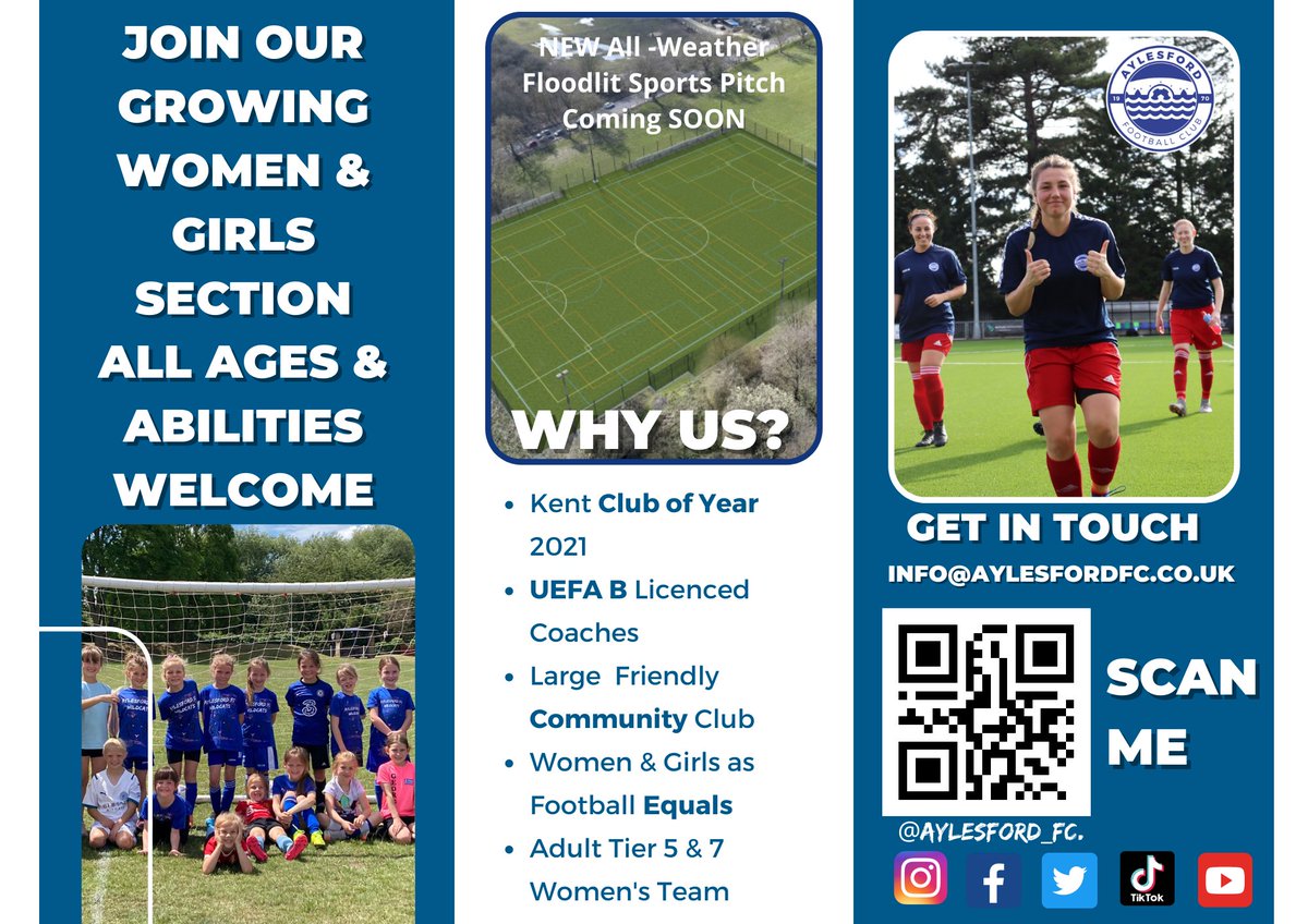 aylesford_fc's tweet photo. 🚨BREAKING NEWS 🚨

We are Growing!

Opportunity to get involved &amp; join our new &amp; growing Girls &amp; Women section. We want to hear from Players, Coaches &amp; Volunteers of all ages &amp; abilities welcome.

🏟️Excellent Facilities 
⚽️Great Coaches
🏅Top Club

#breakingnews 
#Football https://t.co/M9Oy5sOYM6