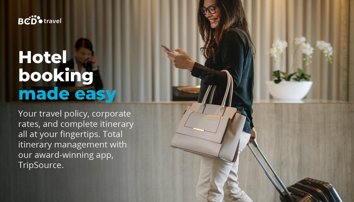 BCDTravel's tweet photo. Seamless hotel booking and trip management anytime, anywhere, through TripSource. Find the right hotel based on your location, budget, or room type.
Learn more about our Global Hotel Program: https://t.co/htf7NJHBop
#Hotels #BCDStay #TripSource #BCDTravel https://t.co/sZAt6kt6Nt