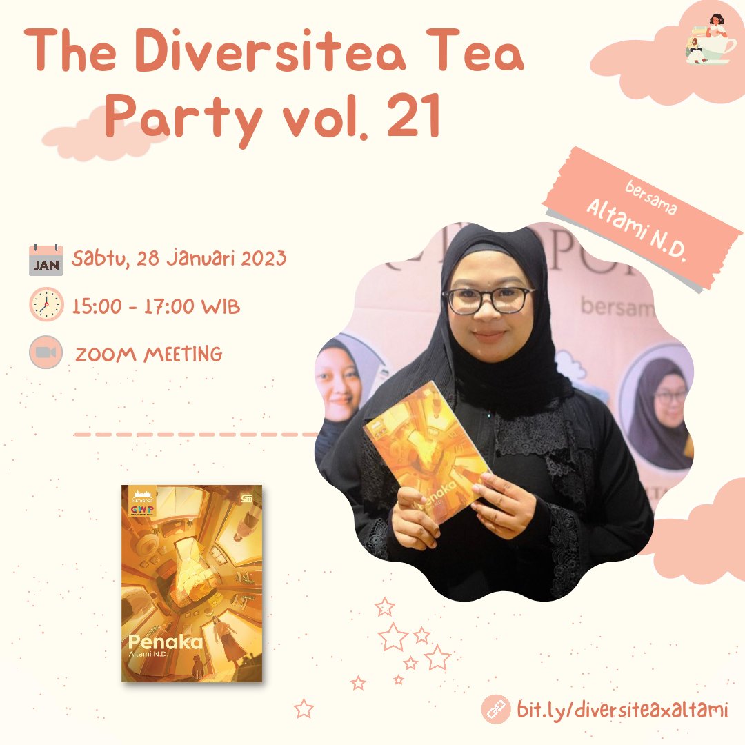 thediversitea's tweet photo. THE DIVERSITEA TEA PARTY VOL. 21 🥳💛

Hello, tea friends! Bulan ini, The Diversitea akan mengadakan diskusi buku Penaka yang juga dihadiri langsung oleh Mbak @altami_nd 🥰🍵 https://t.co/M72lV7sLIv
