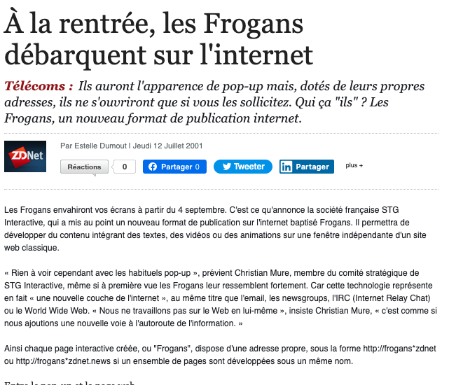 MackenzieT's tweet photo. @TehHarry Depuis bientôt 1/4 siècle (projet lancé en 1999) on voit passer une ou deux fois par an des messages sur le lancement grand public "imminent" du projet #Frogans - dans les mois, semaines, jours à venir. Qui parie qu'il se passera réellement quoi que ce soit en 2023? 🤭 https://t.co/YF5L6CqjYs