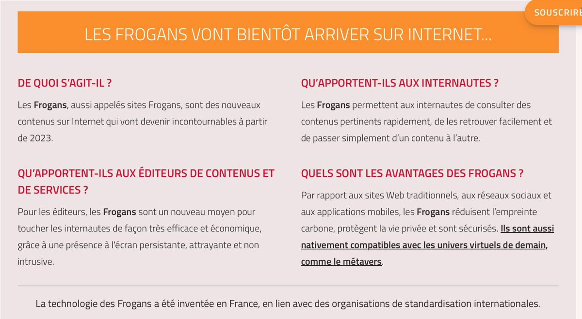 MackenzieT's tweet photo. @TehHarry Depuis bientôt 1/4 siècle (projet lancé en 1999) on voit passer une ou deux fois par an des messages sur le lancement grand public "imminent" du projet #Frogans - dans les mois, semaines, jours à venir. Qui parie qu'il se passera réellement quoi que ce soit en 2023? 🤭 https://t.co/YF5L6CqjYs