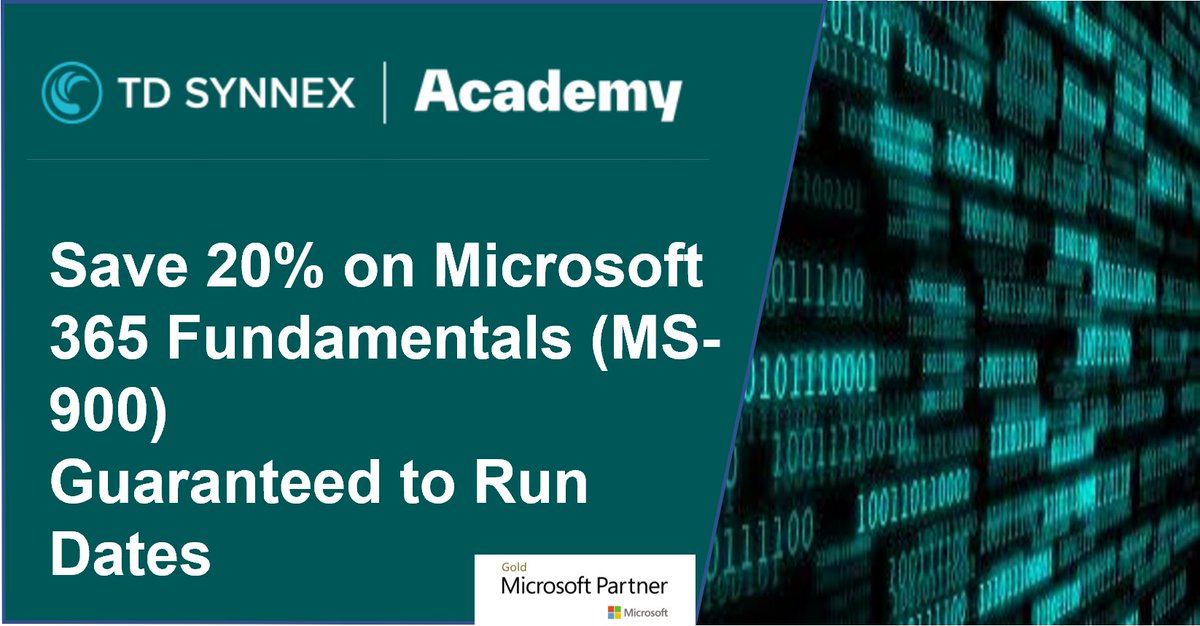 academy.tdsynnex.com/uk/training/co…
#Microsoft 365 Fundamentals (MS-900) instructor led online training is guaranteed to run January 25.  Book now and save 20%

@MSLearning 
<a href="/Microsoft/">Microsoft</a>