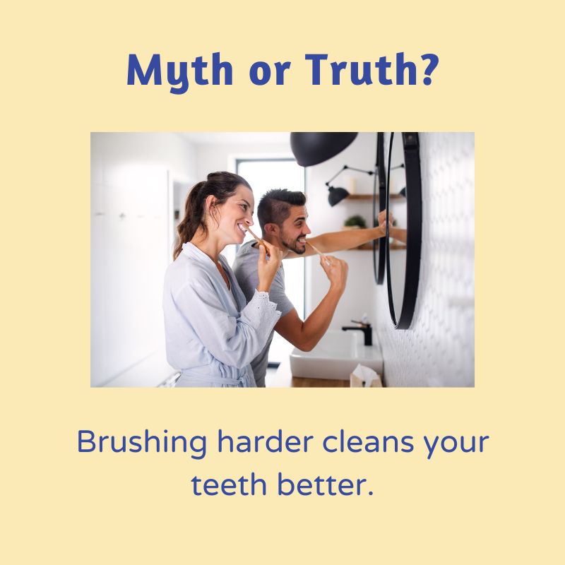 JimCaudillDMD's tweet photo. #Myth! Brushing harder can actually cause damage to your gums, so brush gently! #DentalMyth https://t.co/7GPNMVfNQC