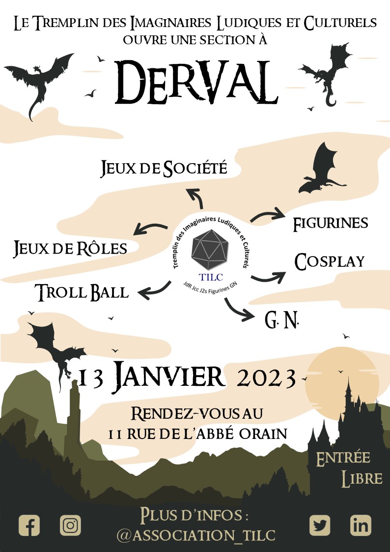 Association TILC (@jdr_44110) on Twitter photo Avec une section supplémentaire dans le nord du département de <a href="/loireatlantique/">Loire-Atlantique</a> notre association vous propose désormais des activités ludiques sur tout le territoire de la <a href="/ChbtDerval/">Communauté de Communes Châteaubriant Derval</a> ! Avec une section supplémentaire dans le nord du département de <a href="/loireatlantique/">Loire-Atlantique</a> notre association vous propose désormais des activités ludiques sur tout le territoire de la <a href="/ChbtDerval/">Communauté de Communes Châteaubriant Derval</a> !