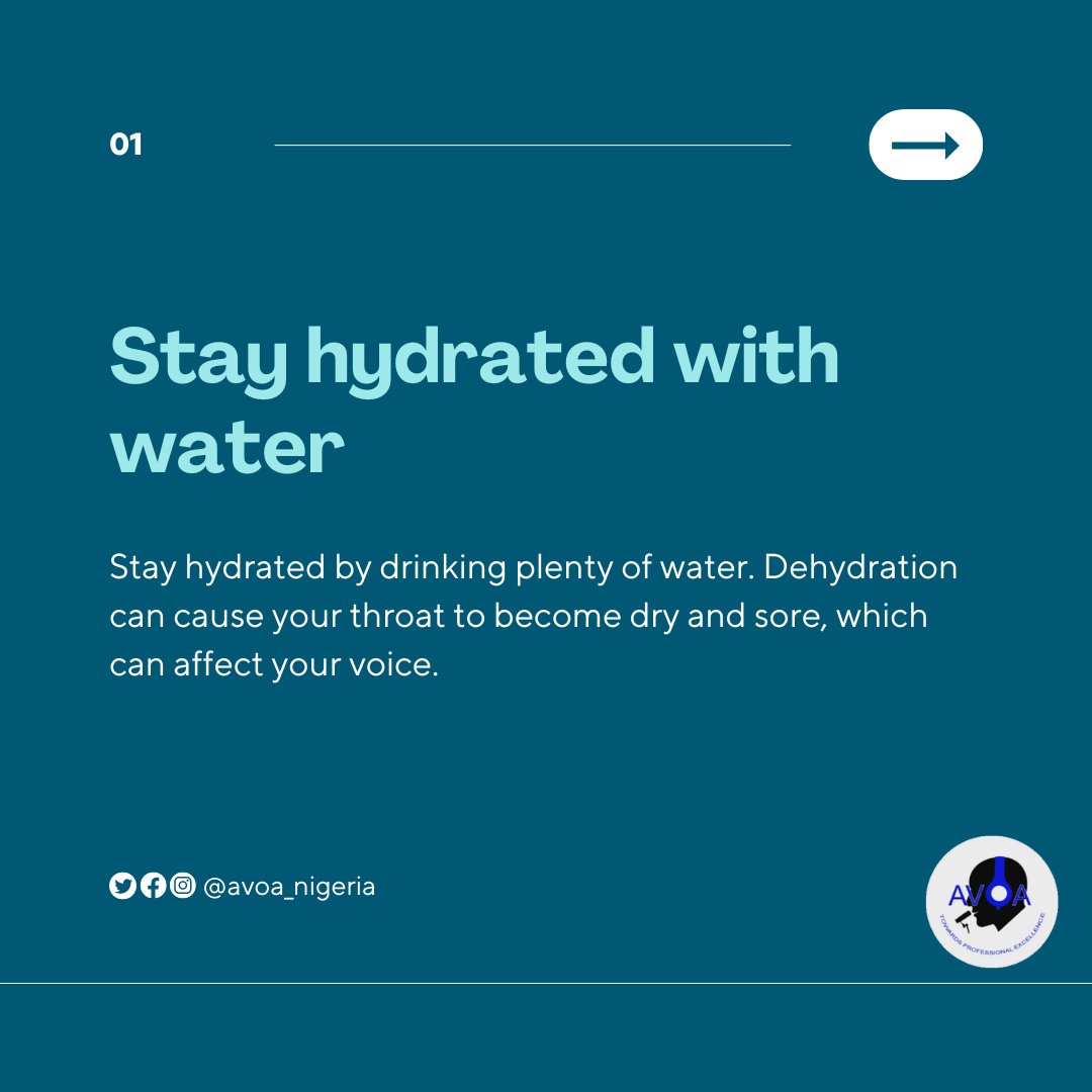 avoa_nigeria's tweet photo. Voiceover artists, don't let the #harmattanseason harm your voice! Follow these tips to keep your voice healthy:
1. Stay hydrated with water
2. Use proper microphone technique
3. Take breaks and warm up your voice
4. Avoid yelling and loud talking
5. Avoid irritants
#AVOA https://t.co/kG91R8mCSe