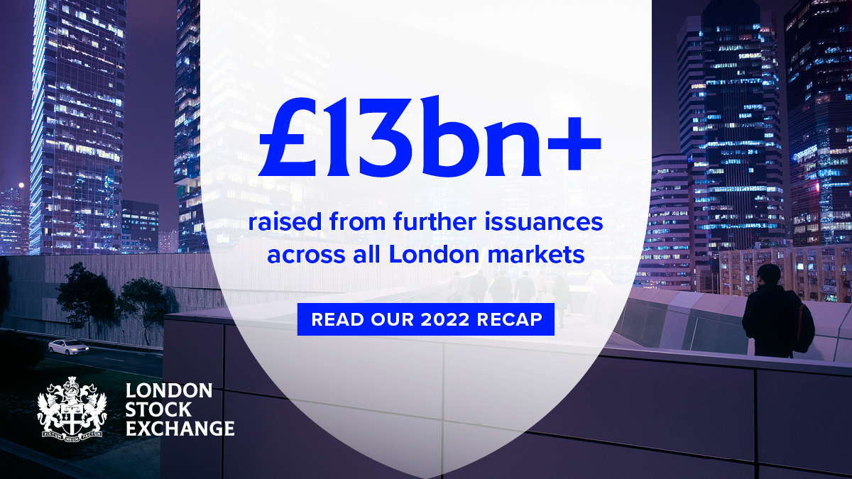 LSEplc's tweet photo. Capital markets enable businesses from around the world to grow and scale in the UK. In 2022, £13bn was raised through further issuances across all London markets. Read the 2022 recap. https://t.co/y0AKGnWnR4 #capitalmarkets #raisingfinance #primarymarkets #initalpublicofferings https://t.co/xGfTEboIXg