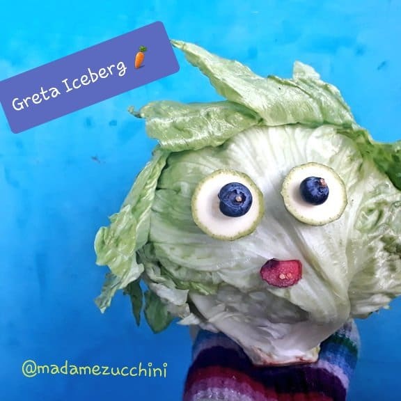 madamezucchini's tweet photo. Greta Iceberg sends vegetabley 🥦 greetings to everyone at the #ORFC23 

#funwithvegetables #Sustainability 🥕 https://t.co/HXtIVua5RI