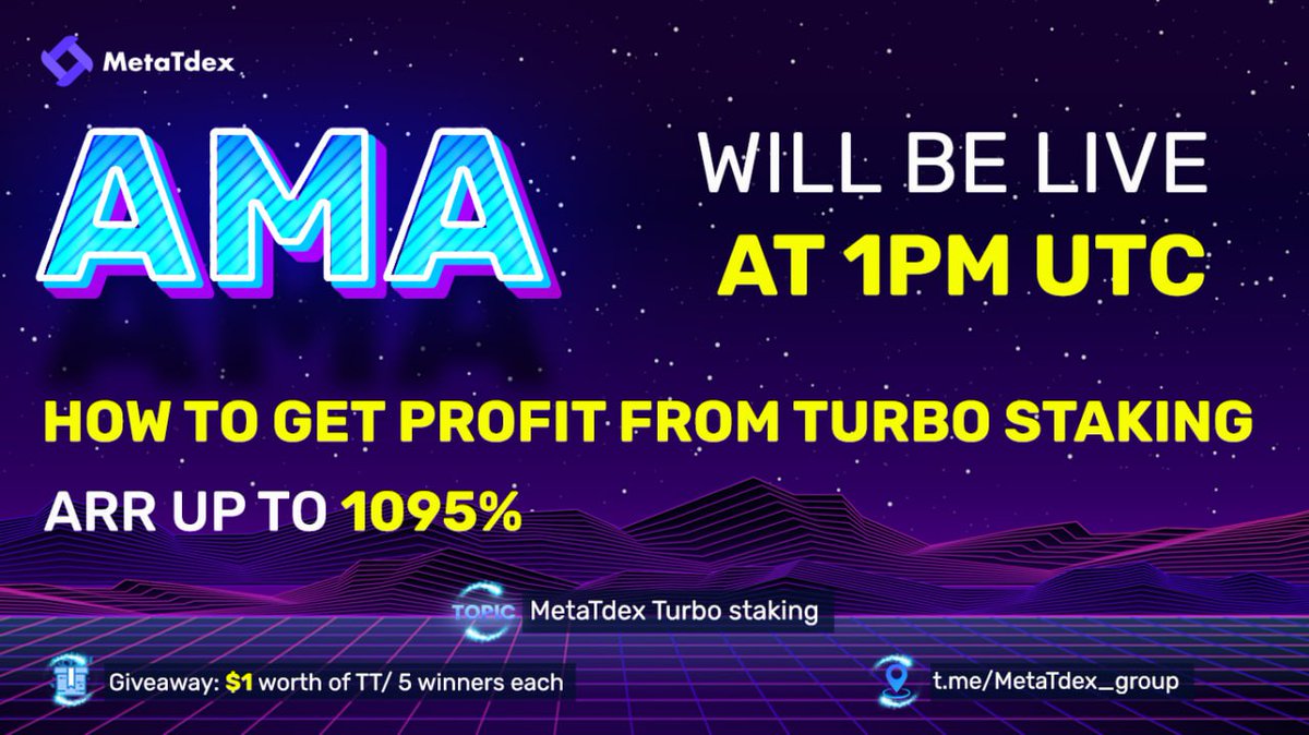 cryptoisdonk's tweet photo. 📢Dear MetaTdexers

Guys don't forget we have AMA on 1PM（UTC)🤩

Note the time for Turbo Staking AMA  to get ARR Up to 1095😍

📅 Jan. 6th, 2023
⏰ 1 PM (UTC)
🌐 MetaTdex Group 

We have total rewards 2TT for 10 luckiest people during AMA🎉

Don't Missed it!!!🔥🔥 https://t.co/xtROYKW1Zu