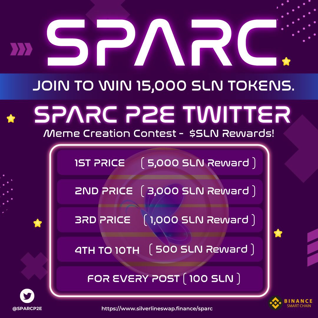 Join the #Twitter Meme Creation Contest by Creating your Own Visuals and Earn Exciting #SLN Tokens as Rewards!💯🥳

Post your Memes in the Comments Below with BEP20 Wallet Address👇 

#SPARC #SparcP2E #Play2Earn #BNB #Predictions #games #Rewards #MemeContest #ContestTime