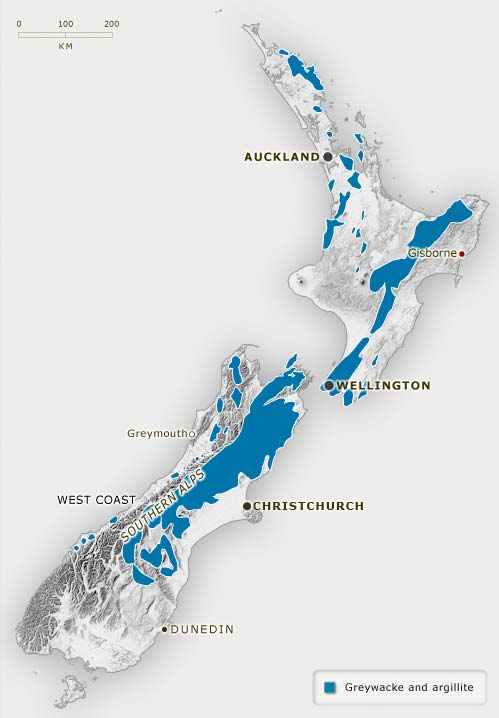 eWineCoaching's tweet photo. Cool map of the location of Greywacke soils in NZ.  This hard, gray sandstone has a good amount of clay as well as rocky minerals like quartz &amp; feldspar. 

Though they're not labeled, how many @nzwine regions can you pick out in the blue areas?

https://t.co/n120vgjQIn https://t.co/kwfzD8FmXq