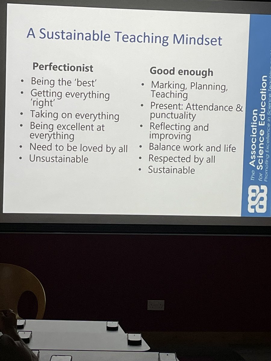 Teachers being a perfectionist or ‘good enough’ with <a href="/Grevster73/">Andy CG</a> <a href="/theASE/">The ASE</a> #ASEConf2023 how to be sustainable in your role