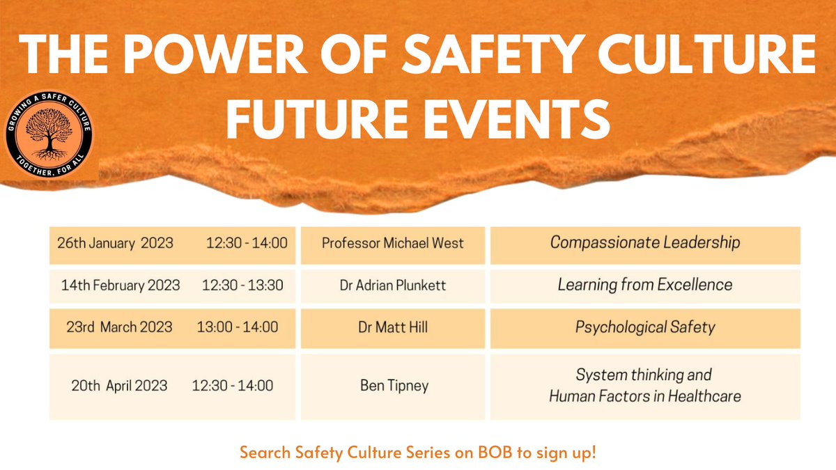It's not too late to sign up to our future Safety Culture Series webinars! If you would like to watch the previous webinars from other guest speakers then please search Safety Culture Series on BOB! 🧡
#safetycultureseries #rduh #growingasaferculture #patientsafety
