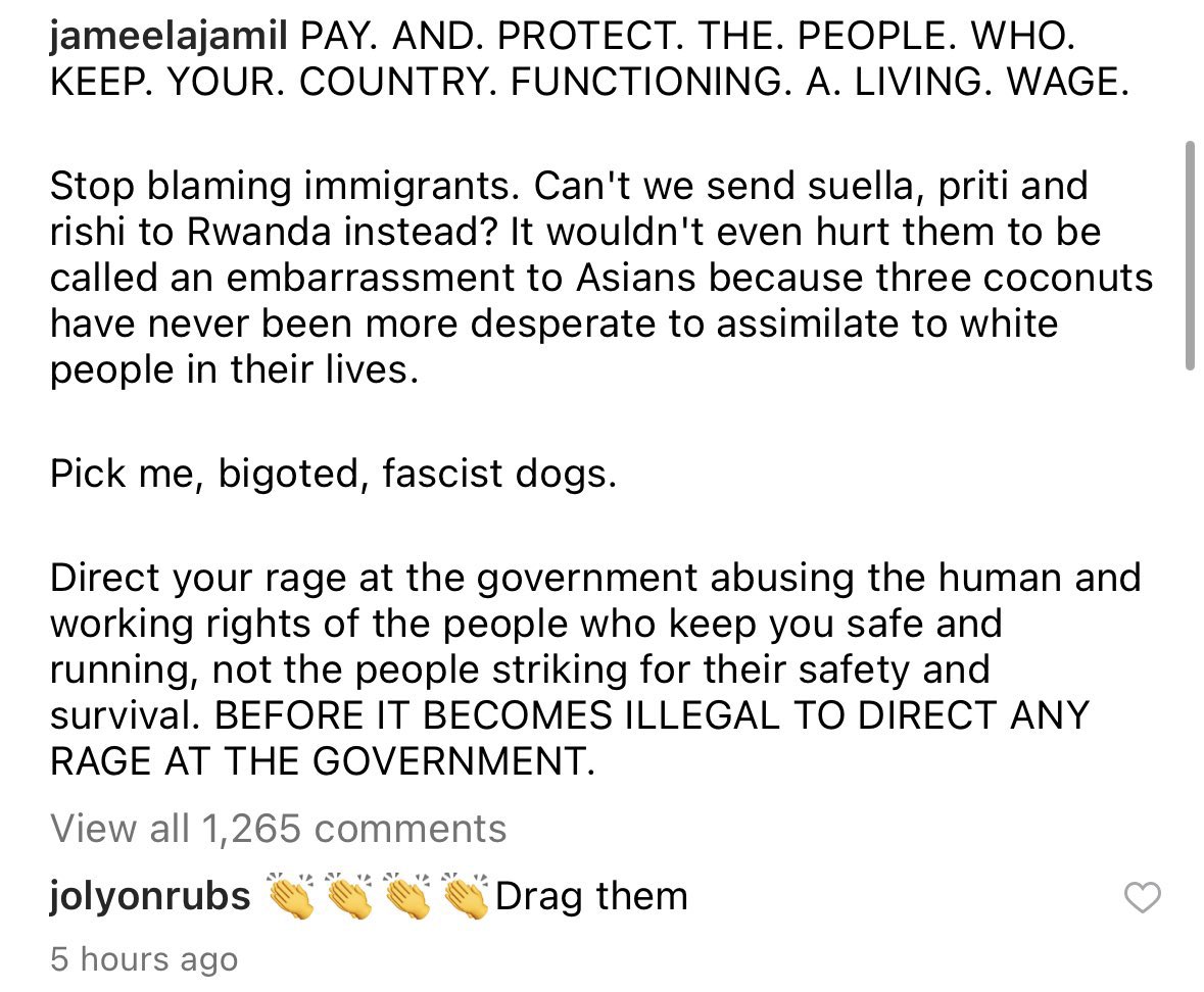 ArchRose90's tweet photo. Jameela Jamil used the racist term ‘coconuts’ to describe Suella, Rishi &amp; Priti before referring to others as ‘bigoted’. 🤦🏽 https://t.co/5Wvn1NI0kO