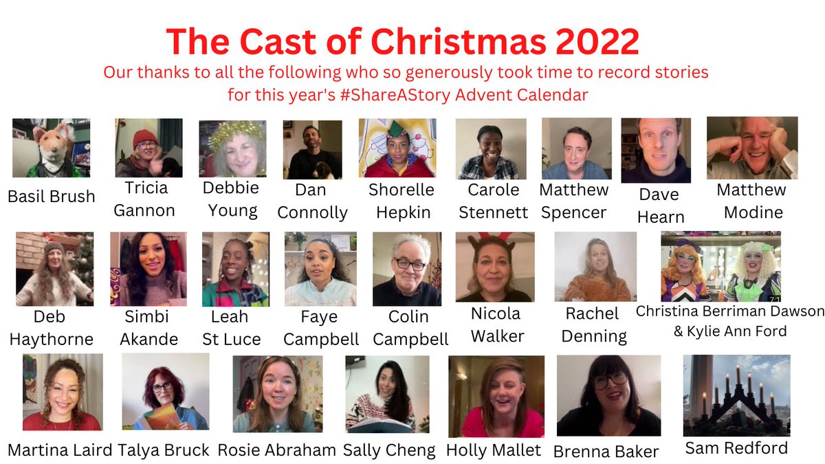 Thank you to the stars of this years' #ShareAStory #AdventCalendar.Our deepest gratitude for recording your story treats.Thank you to @realbasilbrush @DebbieYoungBN @dan_connolly @Shorelle_Hepkin @lespence @carolestennett @DaveHearn2 @savannastories @Deborahhaythor1 @simbicat 1/2