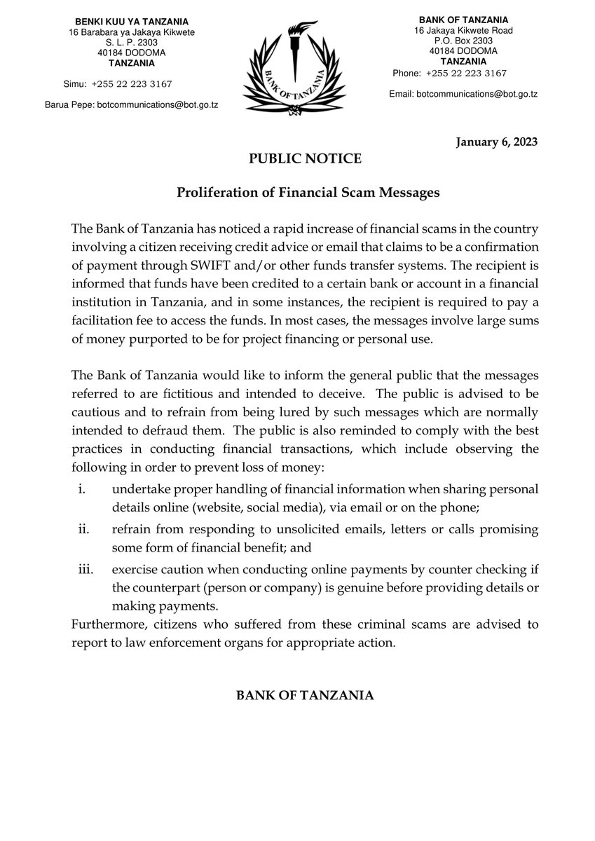 Bank of Tanzania tweet media
