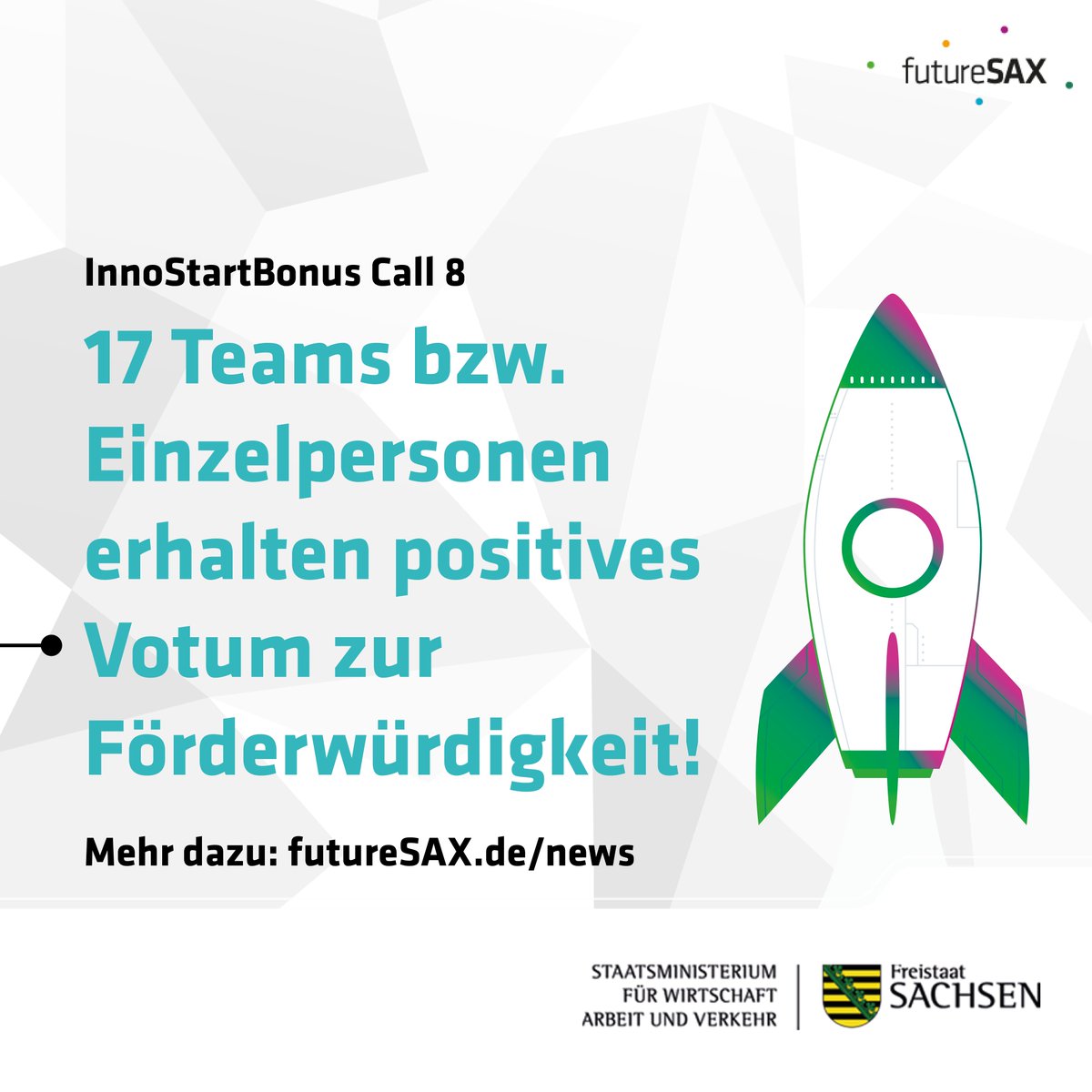 futureSAX's tweet photo. 👏17 Teams bzw. Einzelpersonen haben das positive Votum zur Förderwürdigkeit beim Call 8 des #InnoStartBonus erhalten!
➡️Alle Informationen: https://t.co/I7bUxoAP4b
❗Jetzt vormerken: Am 11.01. startet der dritte Sonderaufruf! 
Alle Infos: https://t.co/lxmGayYwsq https://t.co/R4Aj4EfdLt