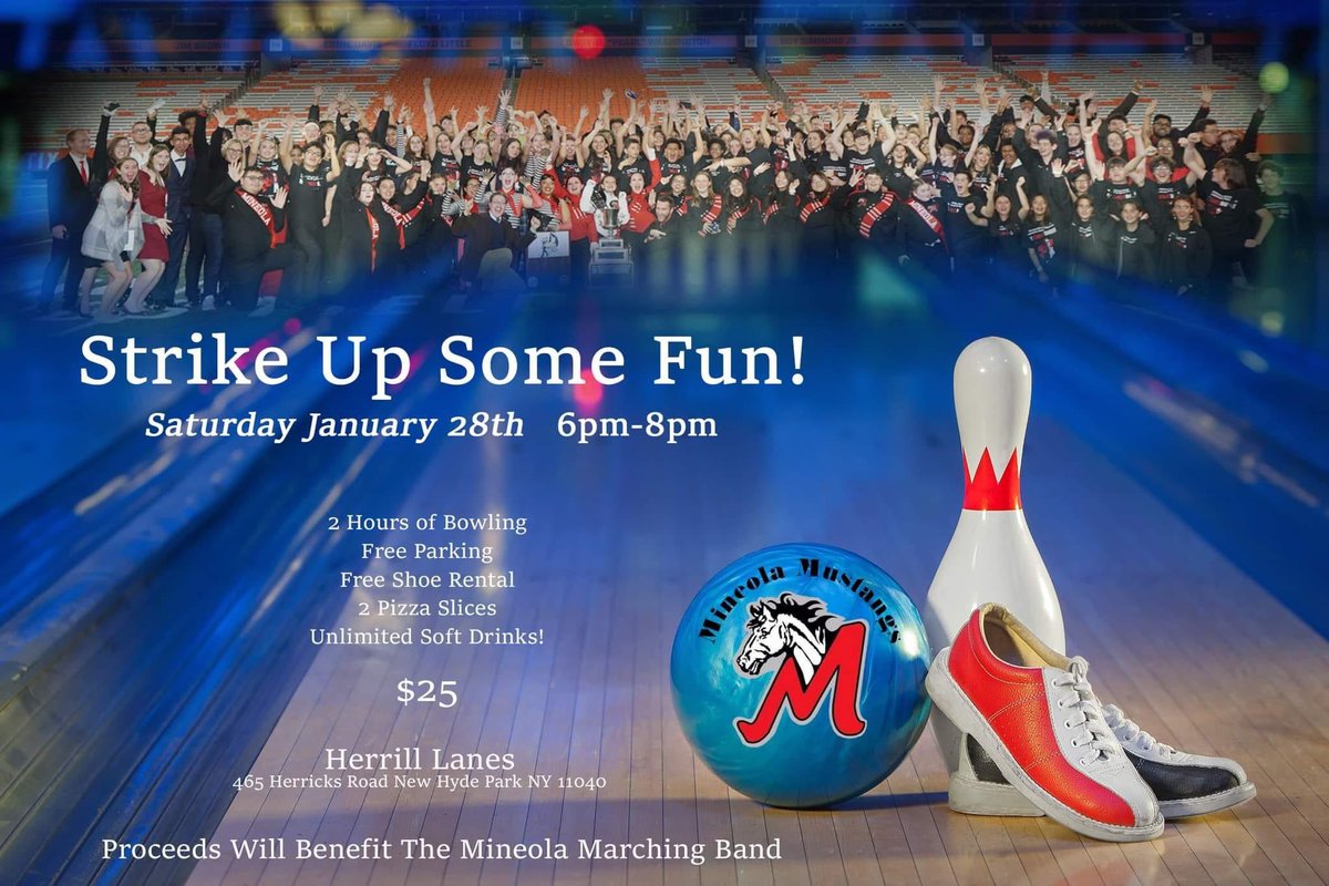 2 Hours of Bowling
Shoe rental
2 slices of pizza
Unlimited Soda
$25.00 per person