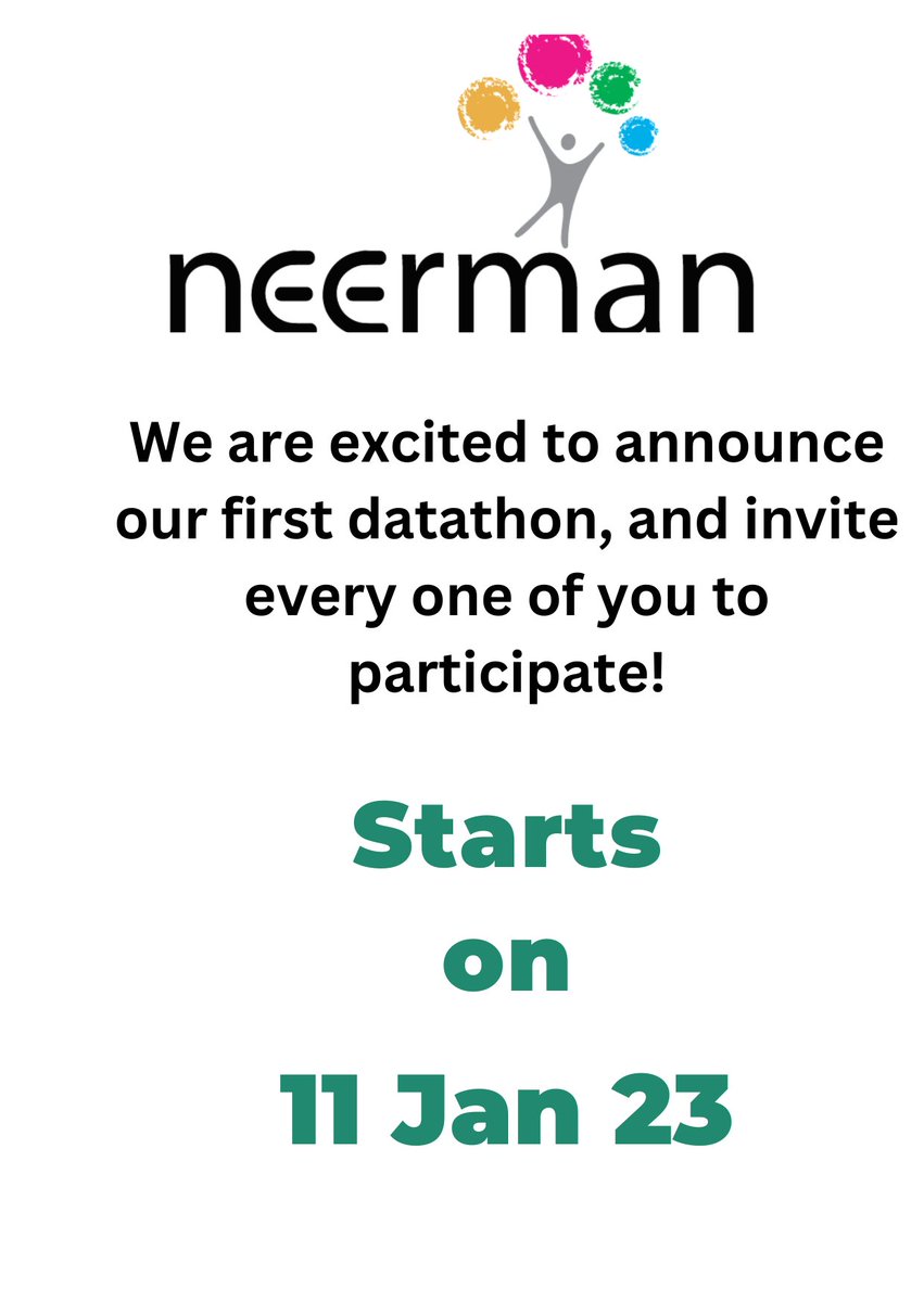 neerman_org's tweet photo. Let us all come together and participate in NEERMAN’s first ever Datathon. Starting on 11th January, 2023, join us in this ever enriching experience.

#data #dataanalytics #datathon #dashboard #researchanddevelopment #newexperiences https://t.co/24wnee9NPE