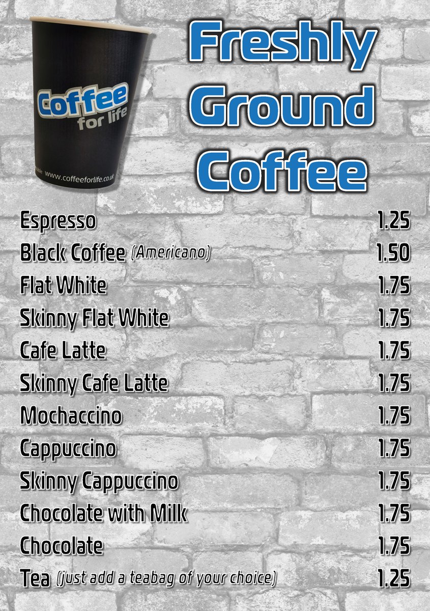 Our Freshly Ground Coffee, Hot Chocolate and Tea prices have increased today for the first time in a long time...You can still grab an Americano, Latte, Flat White, Cappuccino and more ranging from £1.25 - £1.75☕️ #coffeeforlife