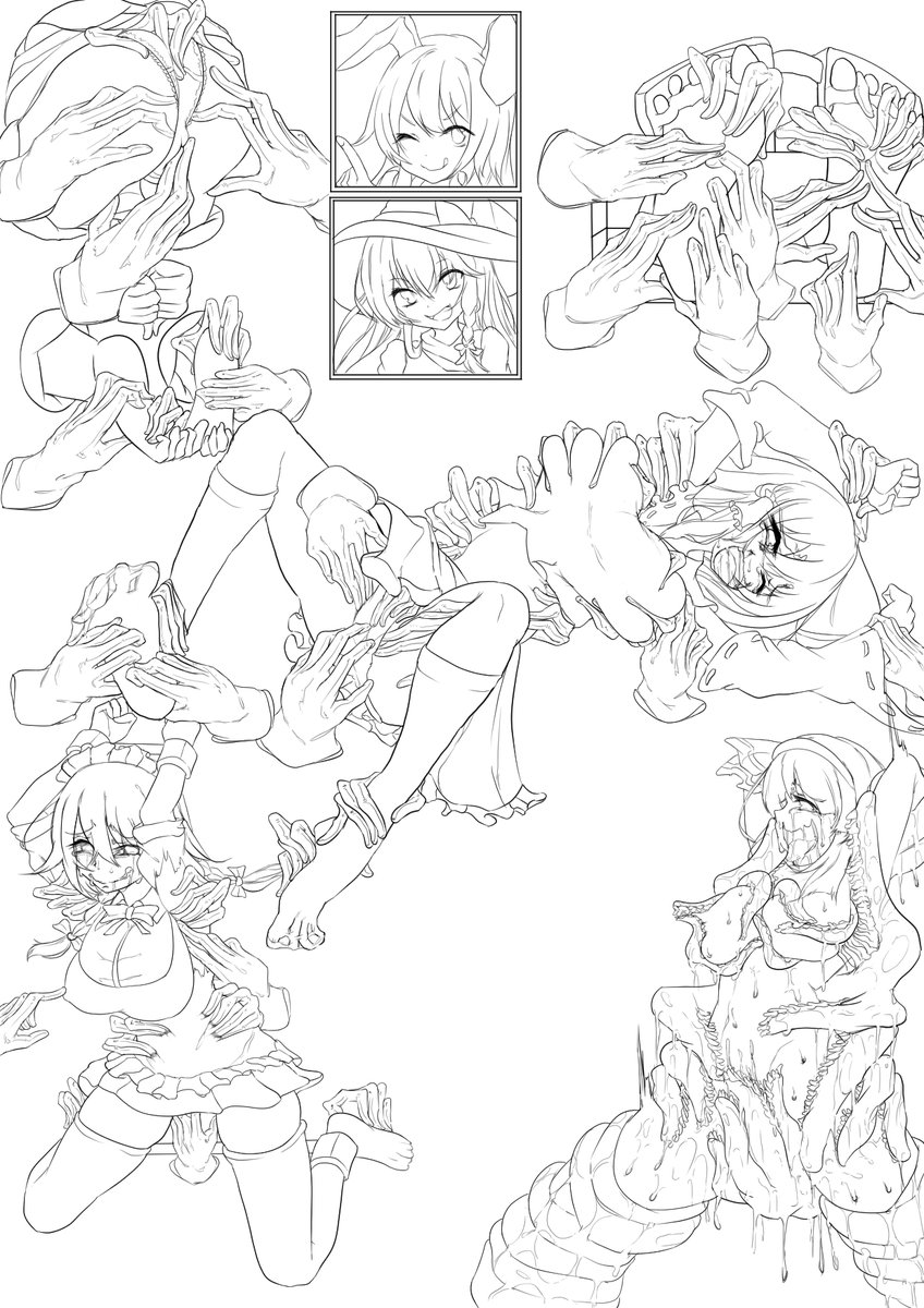 次のくすぐりイラストの下書き
魔理沙、うどんげ、霊夢、咲夜。、妖夢になります。
色塗るか白黒で行くかはまだ決めていません 