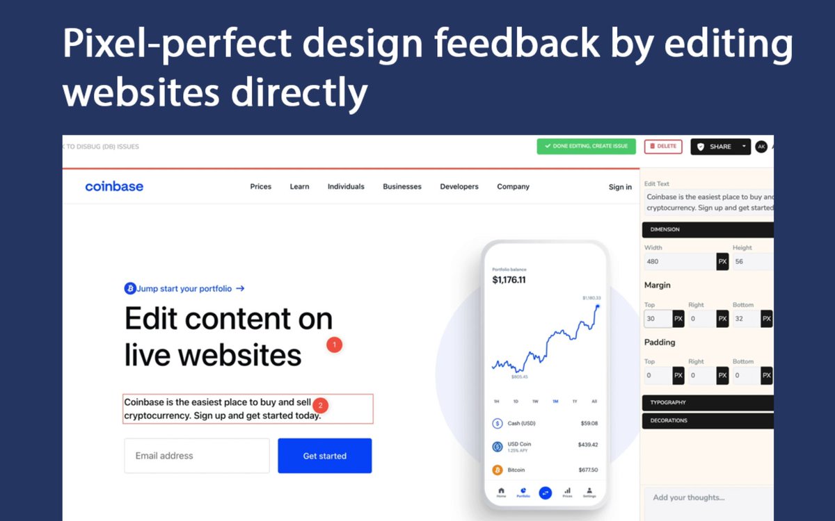 disbug_io's tweet photo. Did you know that you can edit any live website using Disbug?

You can use Disbug to edit and comment on images, texts, spacing etc. Smoothen your design feedback loop with the new UI review feature. 

Check this out https://t.co/K0ou7OzbHC 🚀

#designfeedback... https://t.co/3eyKZ4pTjG