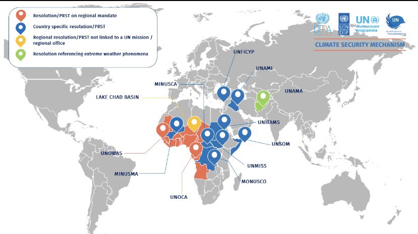 Climate and security - 🗝️priority for #Norway🇳🇴 in #unsc 2021-22:
   
Reframed to Climate, Peace and Security
📄 with ref to climate - from 40 to 67
🌏 beyond Africa - Cyprus and Iraq
From PPs to OPs
⚡️Renewable energy in 3 mandates
Co-chair of the IEG
10 factsheets