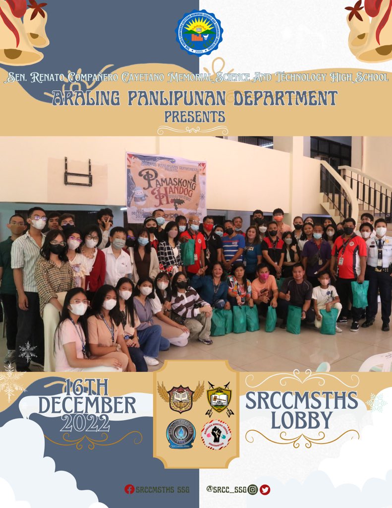 srcc_sslg's tweet photo. Localized Pamaskong Handog 2022 in your area! 🎉

Last year on the 16th of December, we celebrated and gave back blessings to our lovely staff members of SRCCMSTHS for all of the hardwork they do for the sake of our school, student body, and teaching staff 🎄🎁 https://t.co/Uz7K3ZnMOA