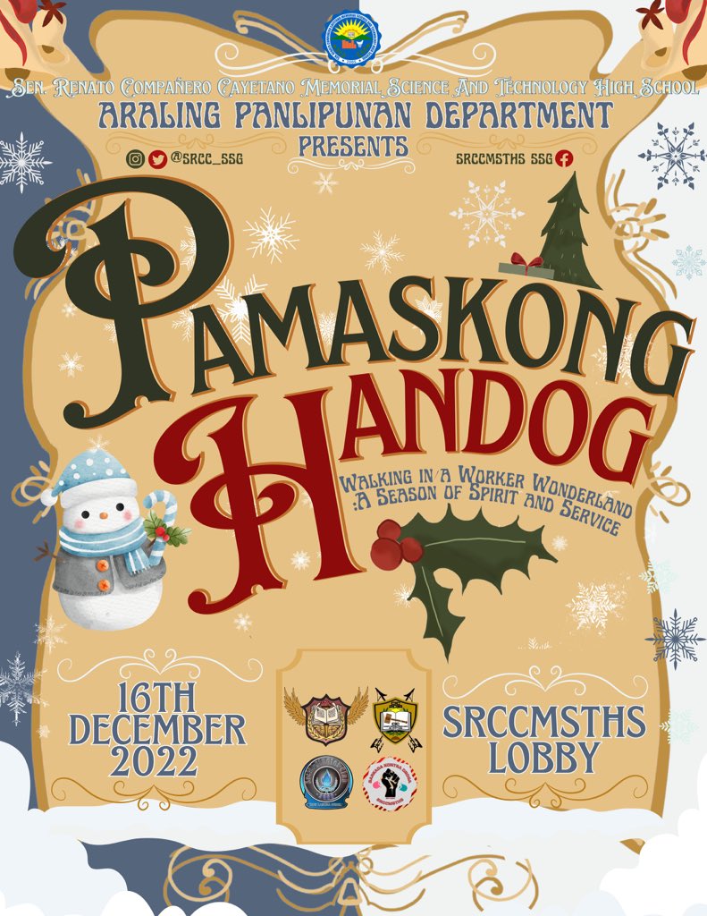 srcc_sslg's tweet photo. Localized Pamaskong Handog 2022 in your area! 🎉

Last year on the 16th of December, we celebrated and gave back blessings to our lovely staff members of SRCCMSTHS for all of the hardwork they do for the sake of our school, student body, and teaching staff 🎄🎁 https://t.co/Uz7K3ZnMOA