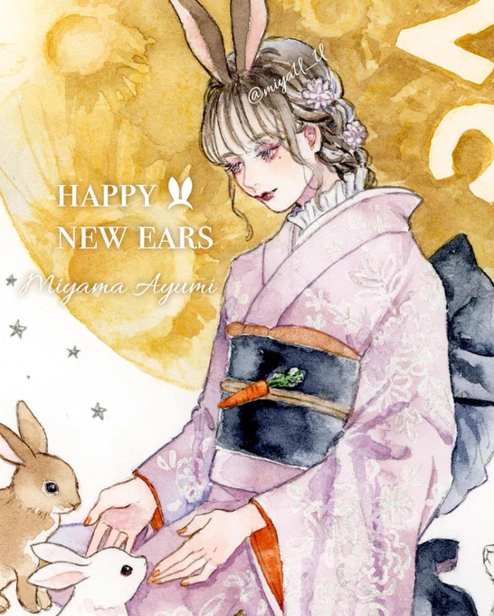 年賀状の絵のメイキングと、1月のカレンダーネットプリントです 