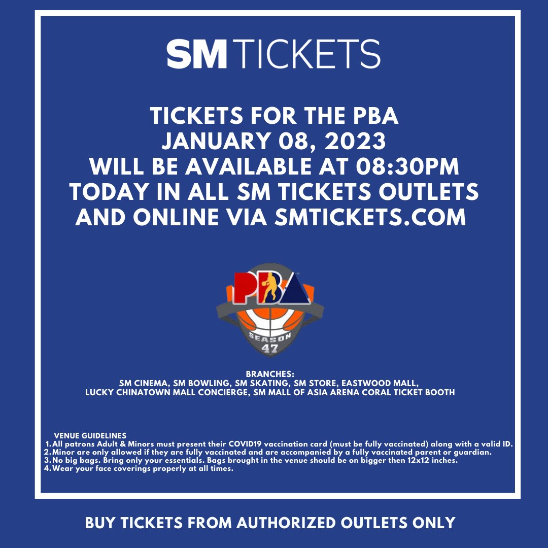 SM Tickets on Twitter "Tickets for the PBA January 08, 2023 will be