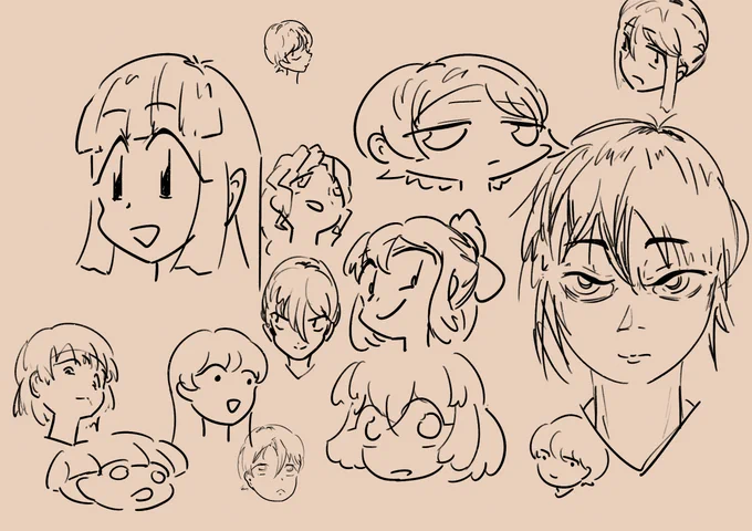 顔のパターンどれくらい描けるかなーと試したけどもうちょっと変化つけたかったな 