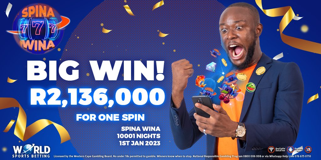 WorldSportsBet's tweet photo. Congratulations to our latest Spina Wina BIG WINNER
Who, with a single click, won an eyewatering R2,136,000 playing 10001 Nights πͺ
#WinWithWSB #SpinWithTheBest #SpinaWina
π°https://t.co/Fg4Zg5LSXI https://t.co/y3hyXN3o02