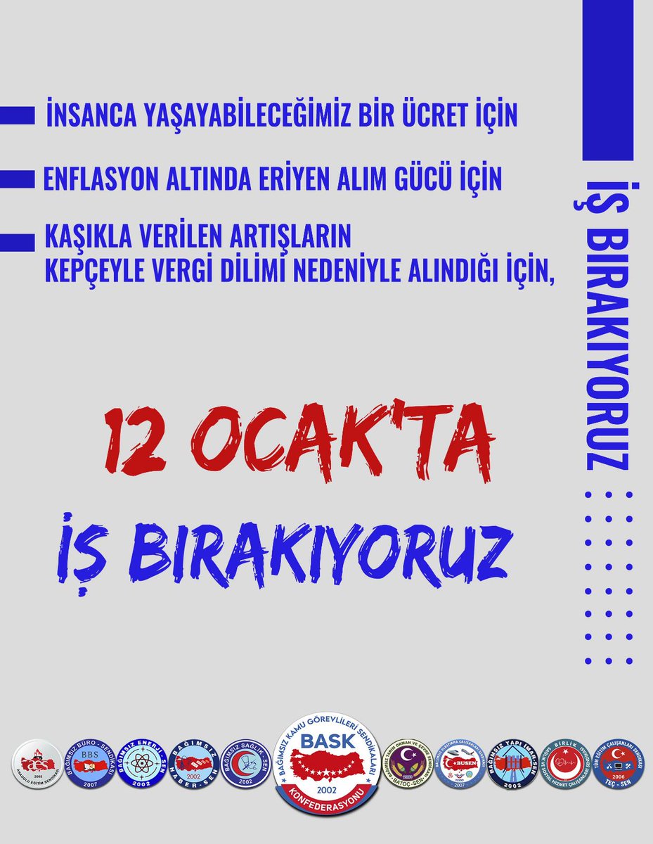Enflasyon altında ezilen ücretler, alım gücümüzün erimesi ve lütuf gibi verilen %30'luk artışa karşı İŞ BIRAKIYORUZ.
#BuZamMemuraHakaret