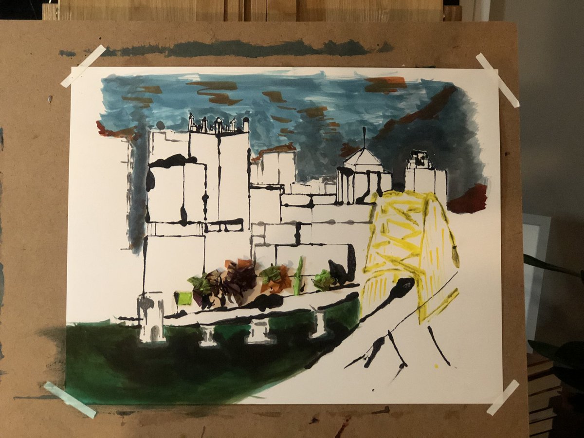 SWSondheimer's tweet photo. She done. @TheWarholMuseum : how’s my blotted line technique? I might never have found my style without your video 🖤💛 Still waiting for someone to catch the mistake #blottedline #AndyWarhol #PGH #412 #collage https://t.co/mQjyaHioYe