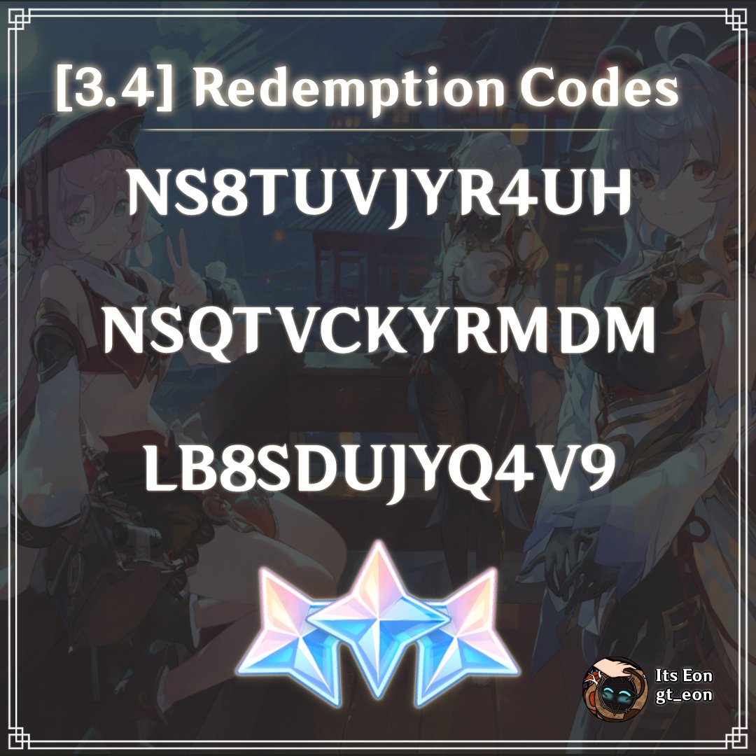 Its Eon on X: Travellers! Here are the redemption codes from the 3.4 Live.  Claim your primogems fast, you only have today. Link  : #GenshinImpact #Primogems   / X