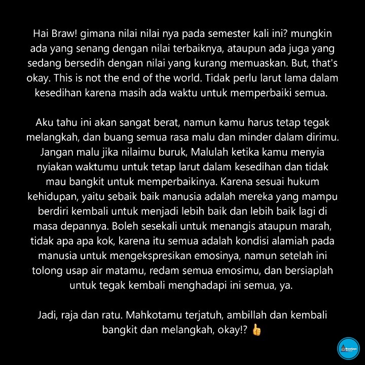 ubsansfess's tweet photo. Braw! dalam suasana pembagian nilai pada hari ini, izinkan sender membagikan pesan ini kepada kalian semua, untukmu yang sedang gundah gulana ❤️ https://t.co/0OImEtu2RS