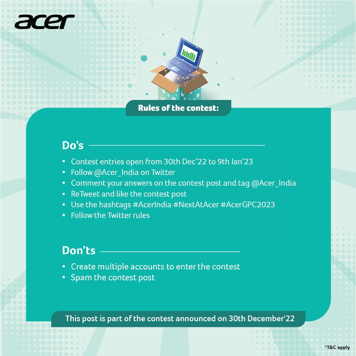 At Acer we love Technology. Join our contest and comment & retweet the most anticipated Acer laptop series announced during #NextAtAcer. All answers will be entered into a lucky draw to win exciting prizes.

Rules: rb.gy/3efc0w

#Acer #NextAtAcer #AcerGPC2023