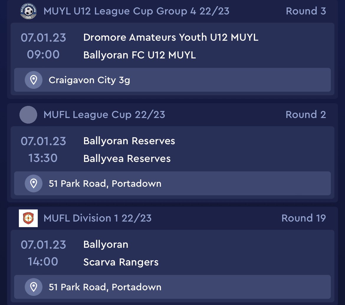ballyoranfc's tweet photo. 🔴⚪️ Weekend Fixtures 🔴⚪️
All Ballyoran Teams back in action this weekend after the Christmas Break!
Match Details ⬇️
All Support Welcome
#RAWA #MUFL #MUYL
🔴⚪️🔴⚪️ https://t.co/iDs7UAJwmZ
