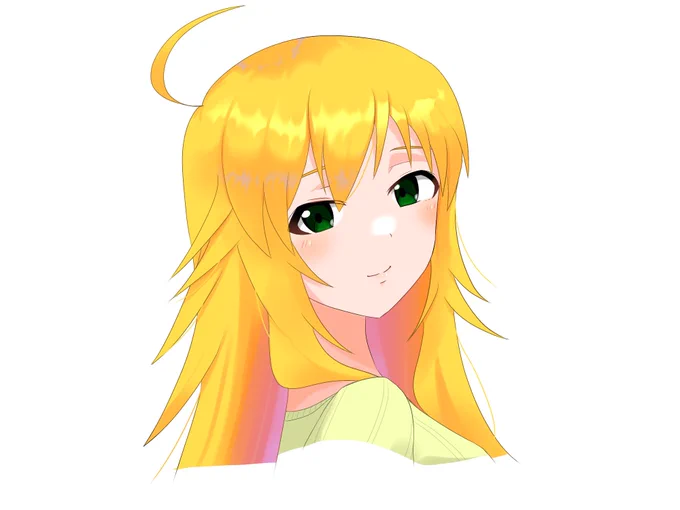 #1番目にリプ来た表情を2番目にリプ来たアイドルちゃんで描く美希の微笑みを描きました今年から髪の塗り方を変えてみようと思って練習中なんですけど死ぬほど時間かかってるから早く慣れたいしもっと良い感じにしたい…… 