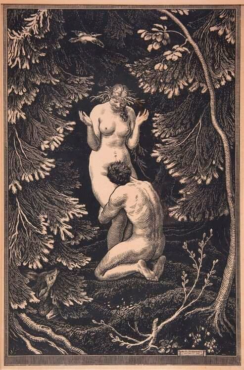 Lost_Nostalgic's tweet photo. The fruit was never an apple, Max Švabinsk, In Paradise, 1918 https://t.co/aGpFcd4XKC