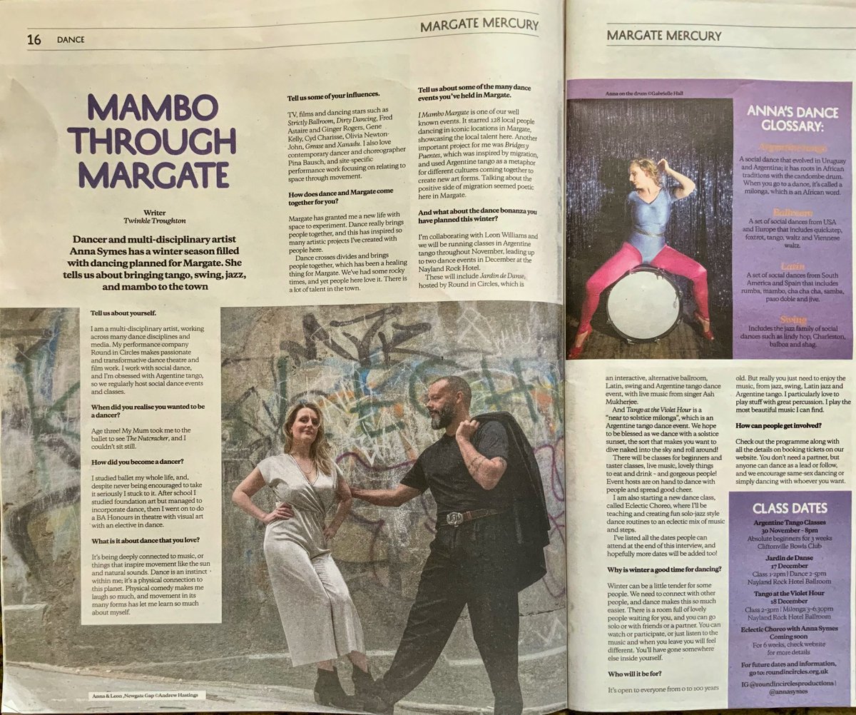 Fantastic write up by <a href="/margatemercury/">The Margate Mercury</a>! Thank you! Eclectic Choreo opens Weds 18 Jan, Tango #Margate is BACK to take on #2023. Margate wants to #Tango! #argentinetango #solojazz DM for info