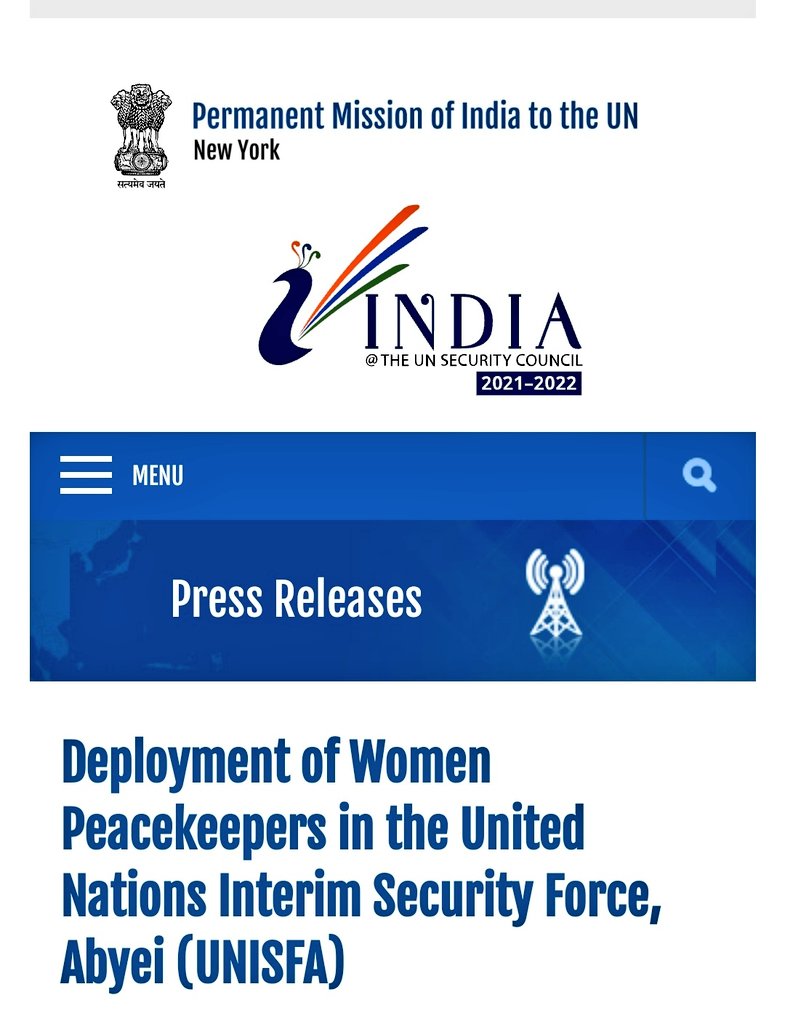 🇮🇳 is deploying an all #women’s platoon of peacekeepers as part of our battalion to the UN Mission in #Abyei <a href="/UNISFA_1/">UNISFA - Abyei</a> 

 Best luck to the team!
 pminewyork.gov.in/press?id=eyJpd…