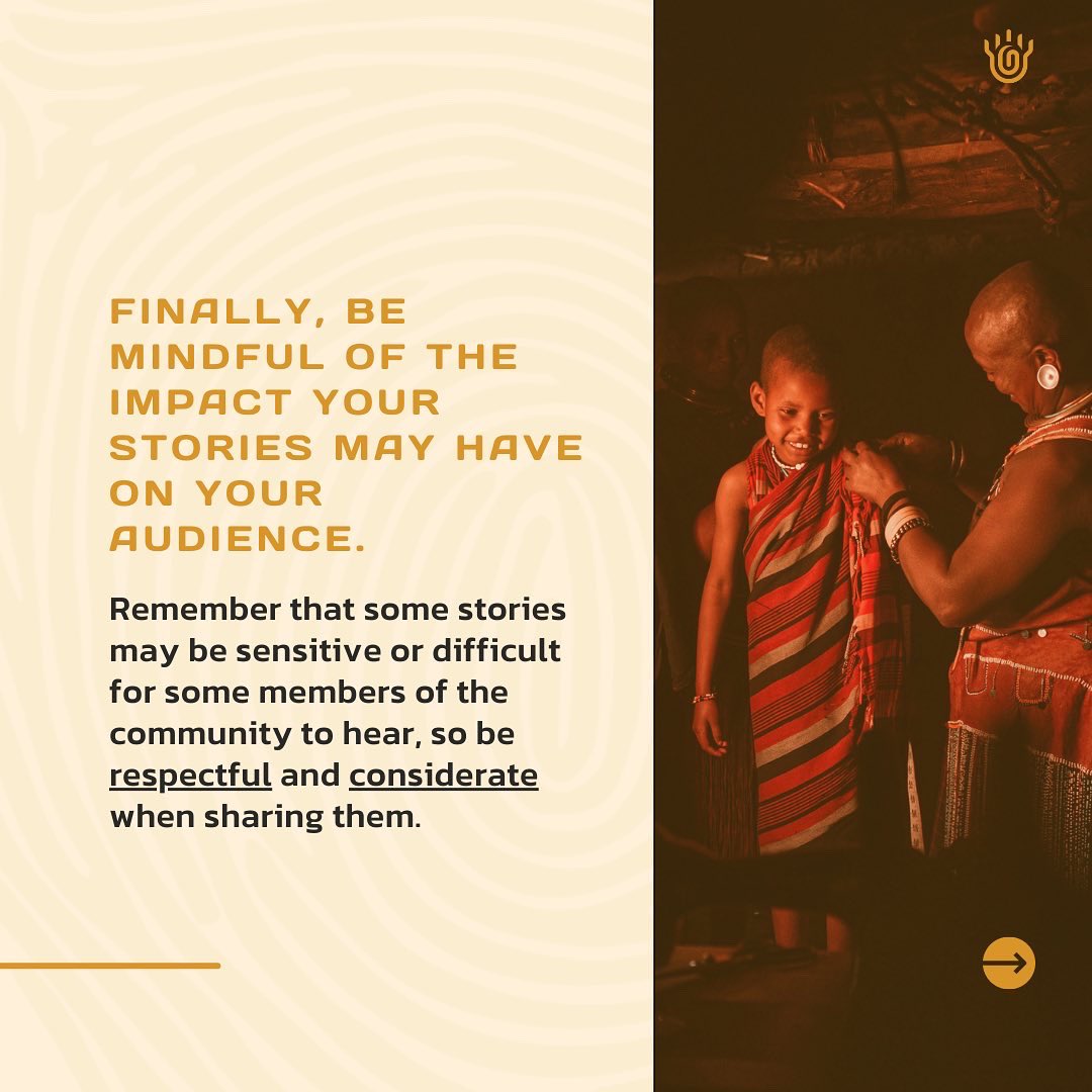 AfrisosNGO's tweet photo. 3. Finally, be mindful of the impact your stories may have on your audience.

#afrisos #africa #culturalprogram #tips https://t.co/zV6bDeYH9R