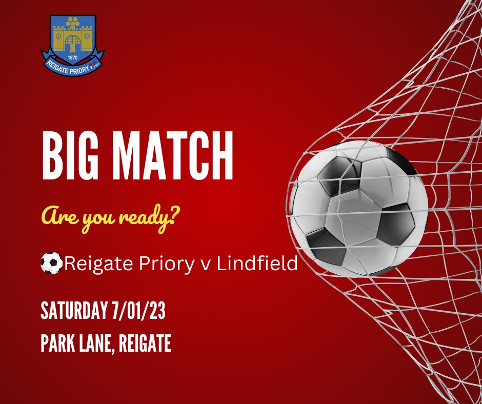 Our adult first team is in action tomorrow at 1330pm - Park Lane in Reigate, join us and let's show our support. 
<a href="/ReigatePrioryFC/">Reigate Priory FC</a> #reigate #Surrey #football