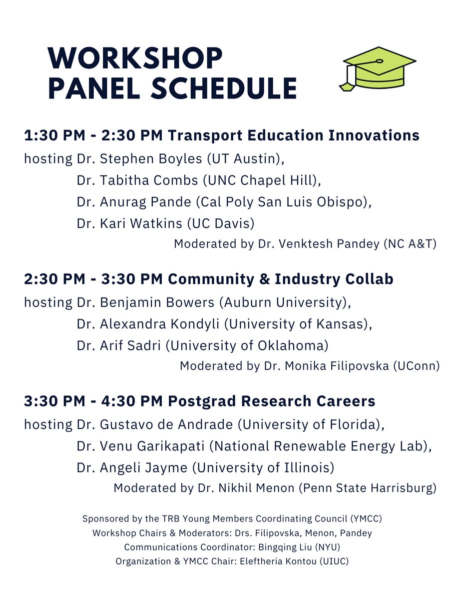 ria_kontou's tweet photo. 📢 Looking for academic career🎓advice? Join the #TRBAM young members workshop this Sunday @ 1:30pm, Salon A! 3 panels on #transport education, community &amp; industry collabs, &amp; postgrad careers! Excellent speakers &amp; moderators 🔥 @m_filipovska  @multimenon  @_Venktesh_ @NASEMTRB https://t.co/OHS1IgeLLV